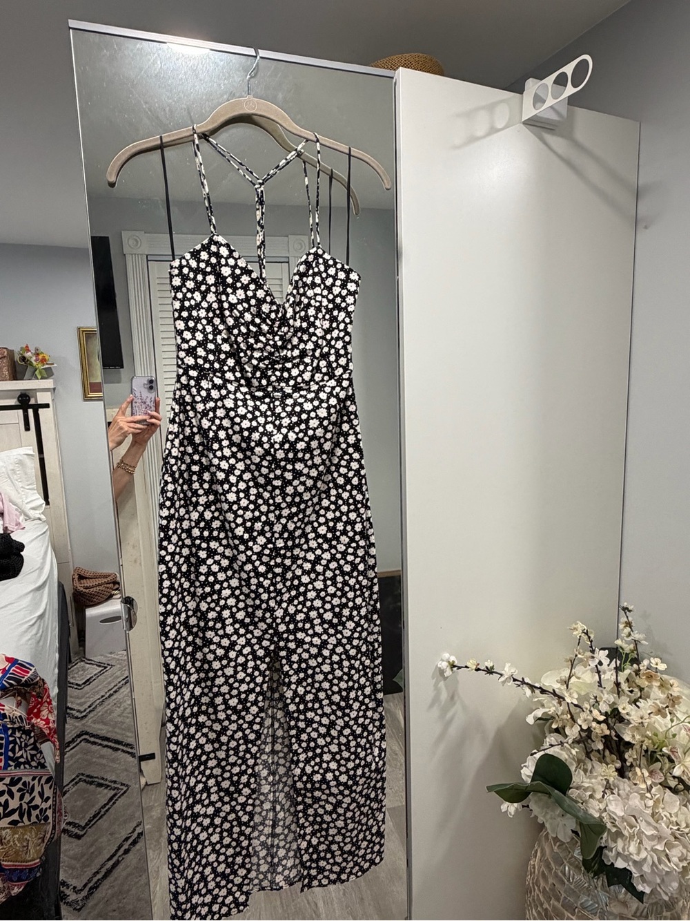 Black & White Floral Strappy Maxi Dress